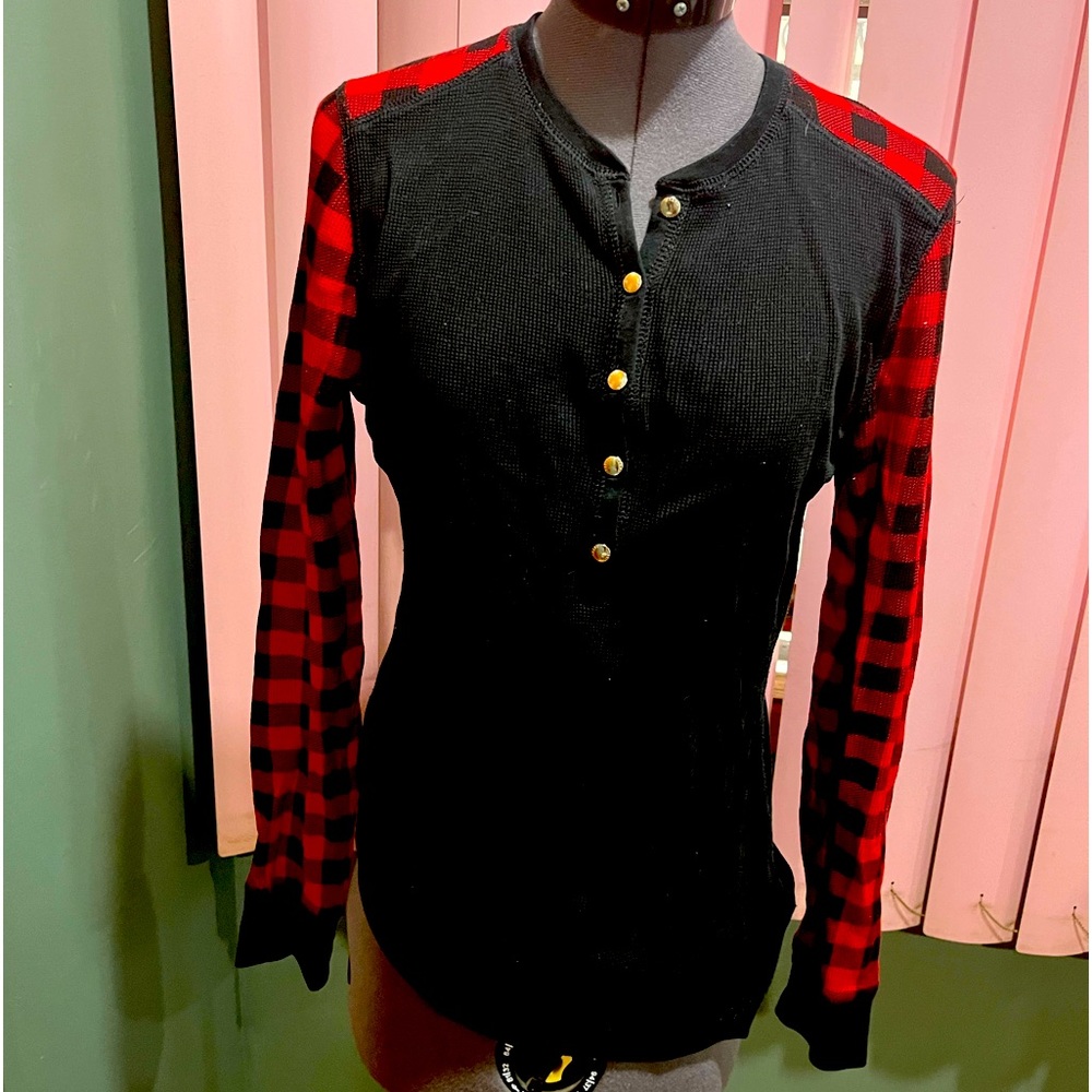Womens Ralph Lauren Chaps Buffalo Plaid Henley Thermal